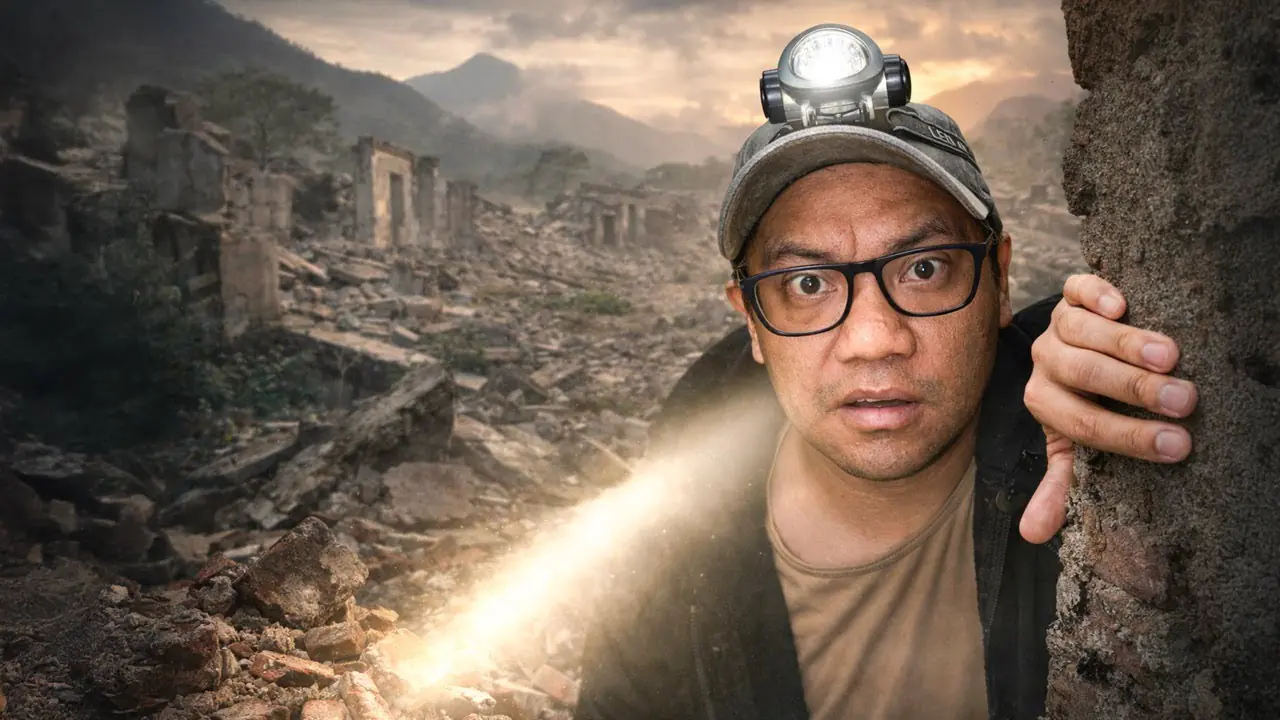 explore un pueblo destruido por un volcan